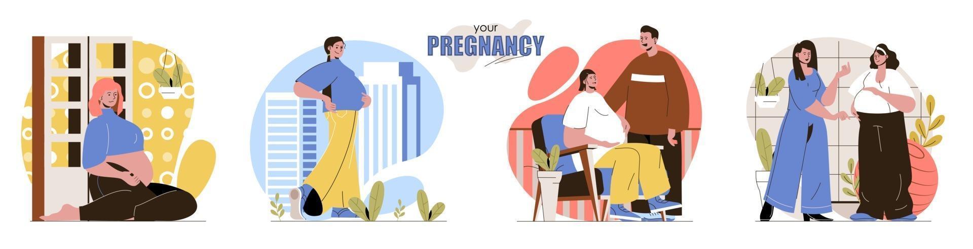 Your Pregnancy concept scenes set vector