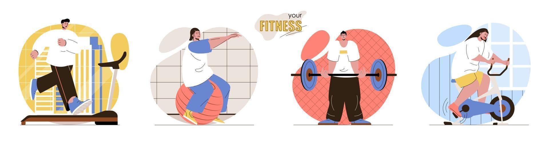 Your Fitness concept scenes set vector