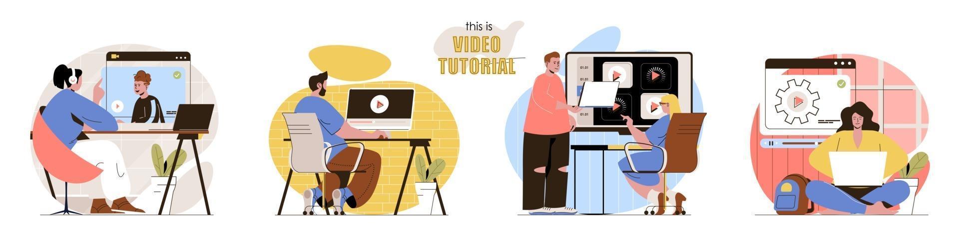 This is Video Tutorial concept scenes set 2910643 Vector Art at Vecteezy