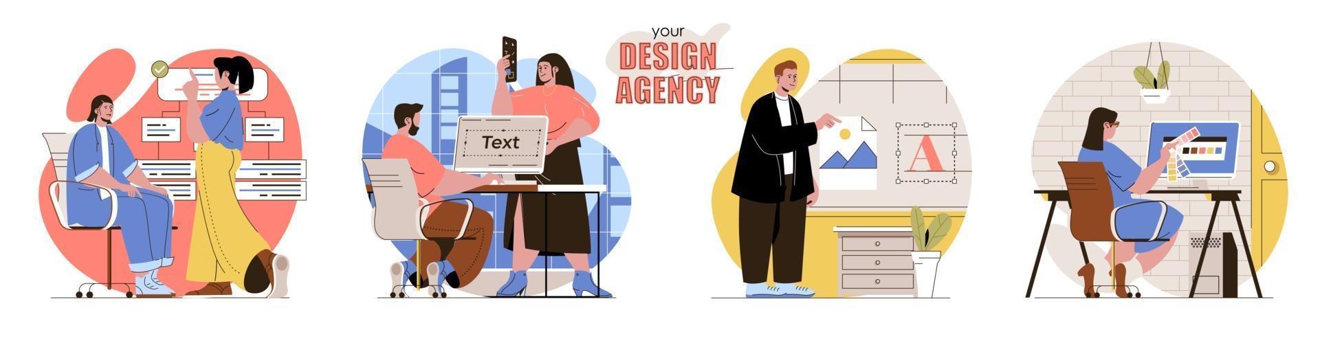 Your Design Agency concept scenes set vector