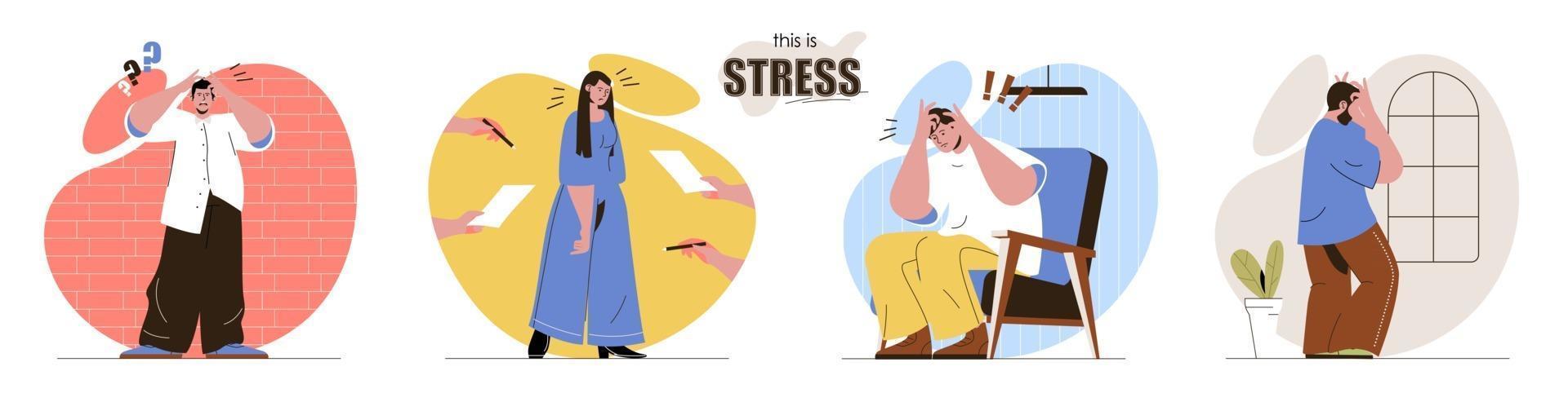 This is Stress concept scenes set vector