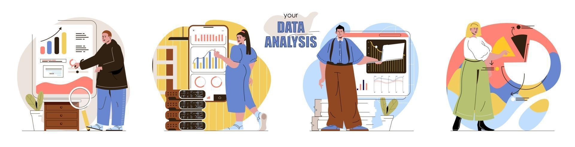 el conjunto de escenas del concepto de análisis de datos vector