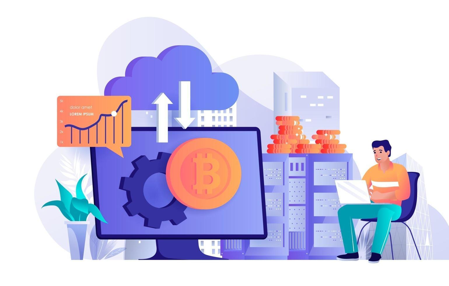 Cryptocurrency technology concept in flat design vector