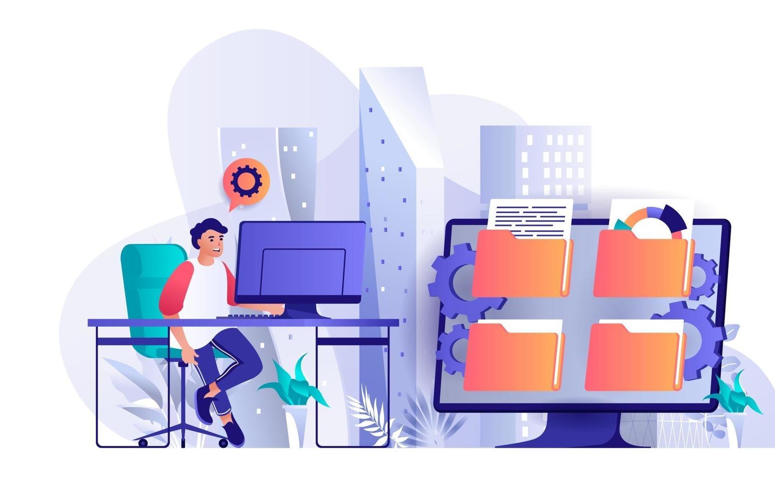 Cyberspace management concept in flat design vector