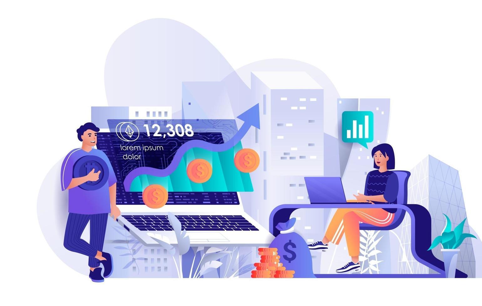 Cryptocurrency investment concept in flat design vector