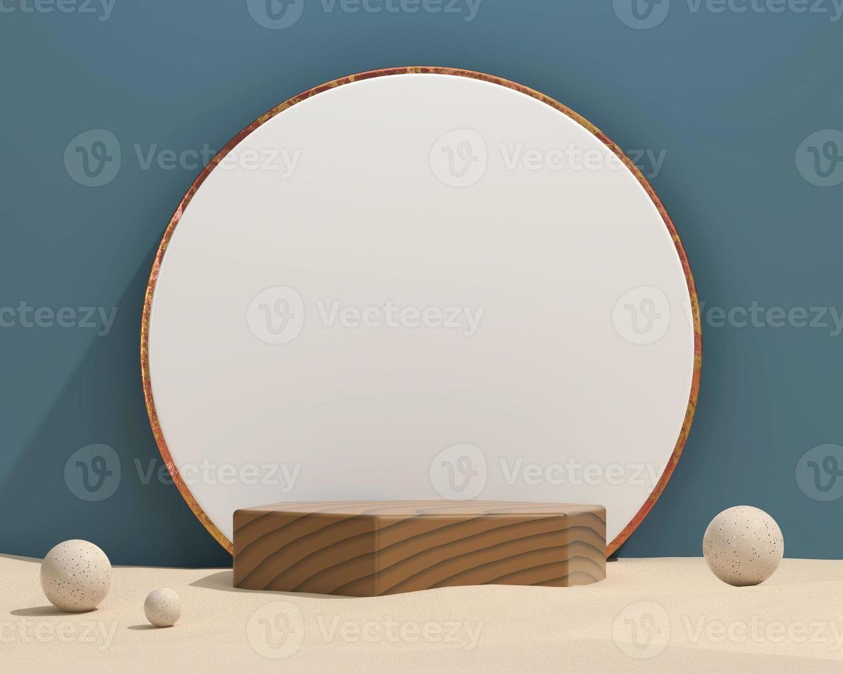 Wooden minimal platform podium for advertising product display background 3d rendering photo