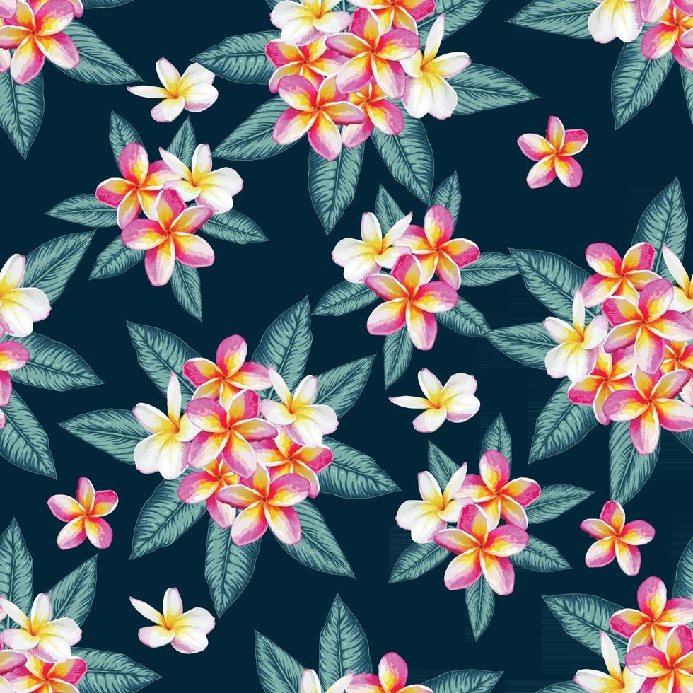 verano tropical de patrones sin fisuras con fondo abstracto de flores frangipani. ilustración vectorial estilo acuarela de dibujo a mano. para el diseño de telas. vector