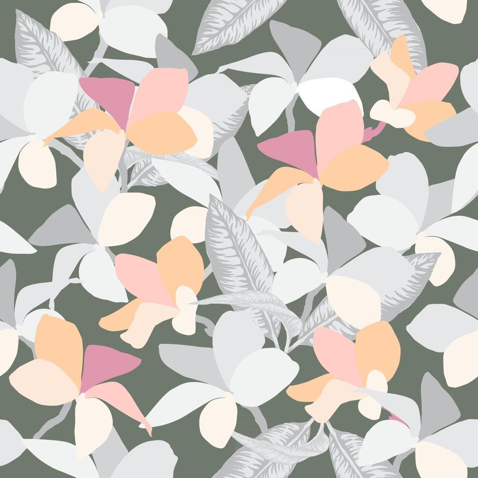 Seamless pattern Frangipani flowers pastel abstract background. Vector illustration drawing.