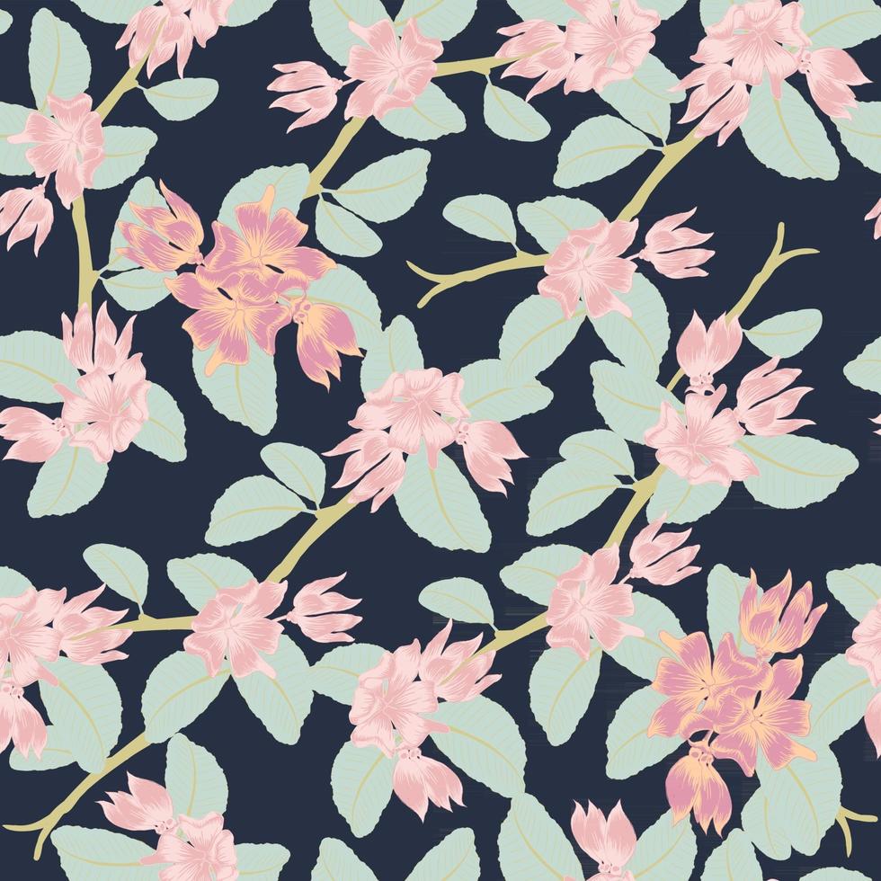 Seamless pattern Pink pastel Ylang-ylang flowers abstract background. Vector illustration hand drawing. For used wallpaper design,textile fabric or wrapping paper.
