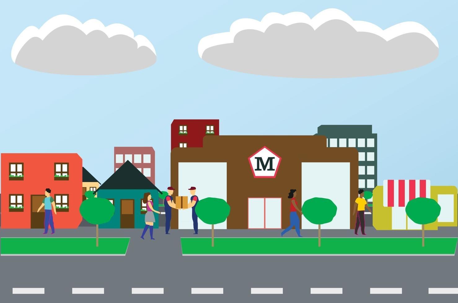 Building Community town vector illustration