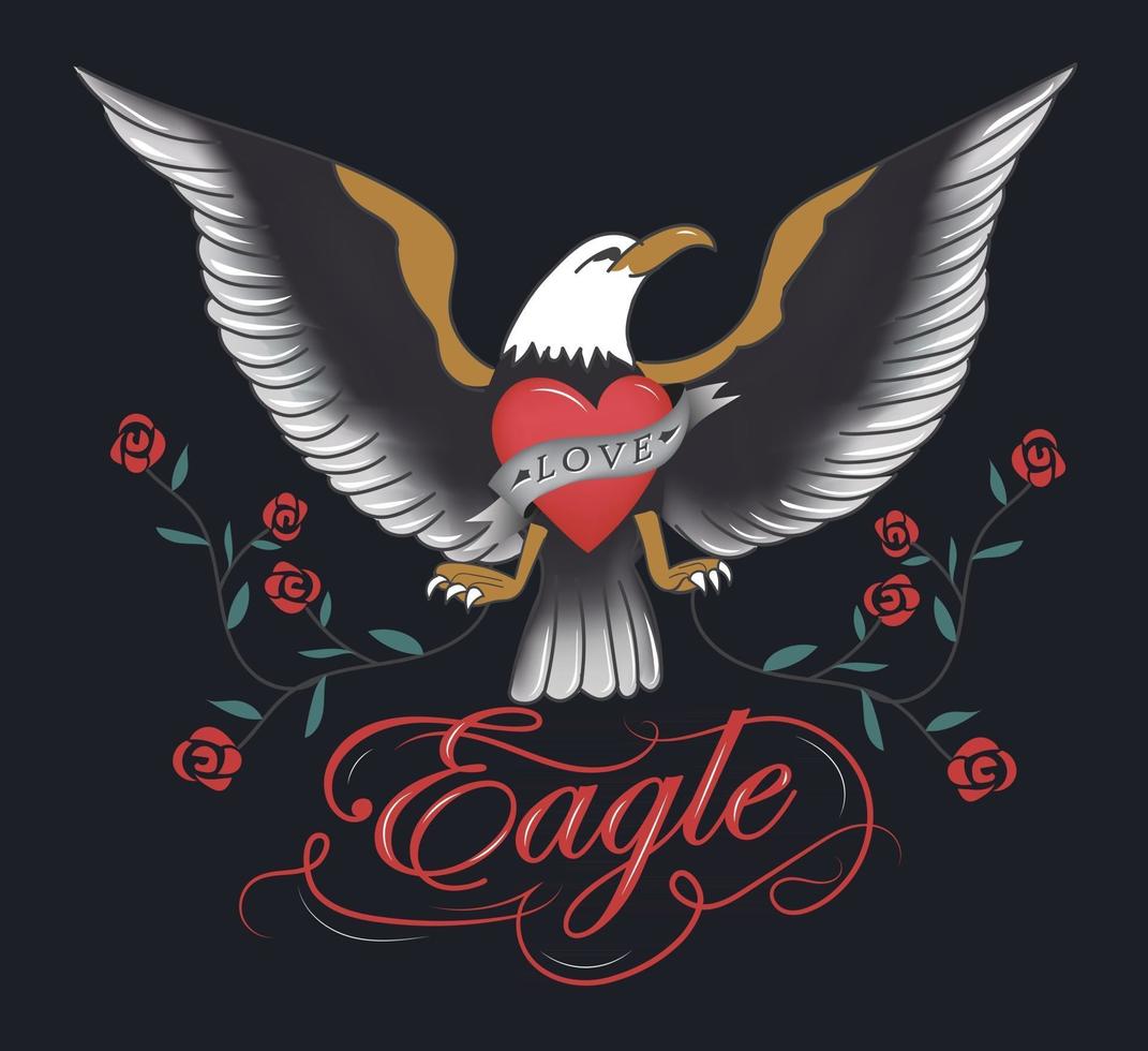 Vintage eagle tattoo hand drawn design vector
