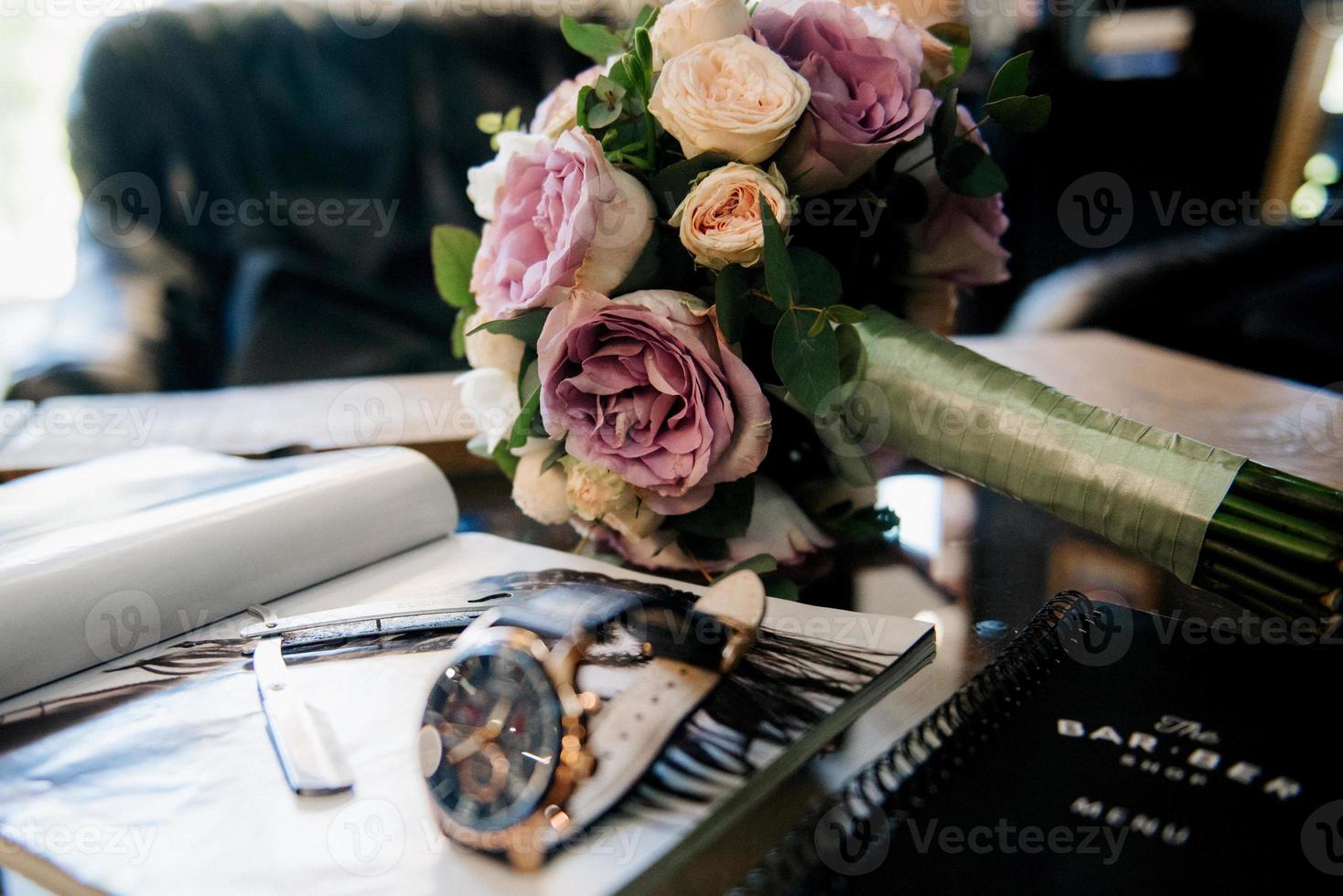 elegant wedding bouquet of fresh natural flowers photo