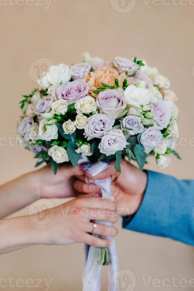 elegant wedding bouquet of fresh natural flowers photo