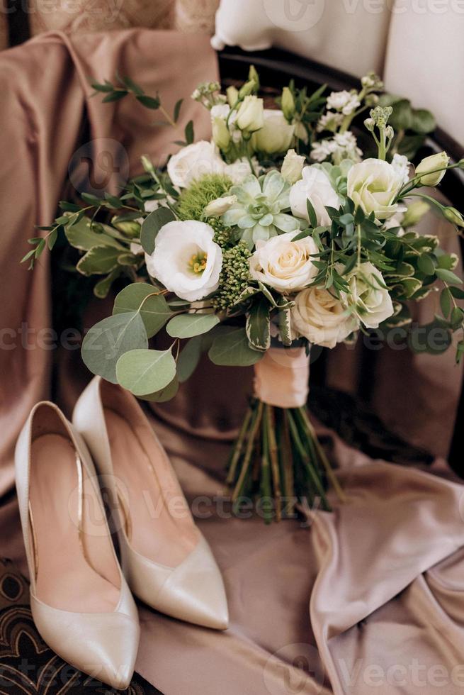 elegant wedding bouquet of fresh natural flowers photo