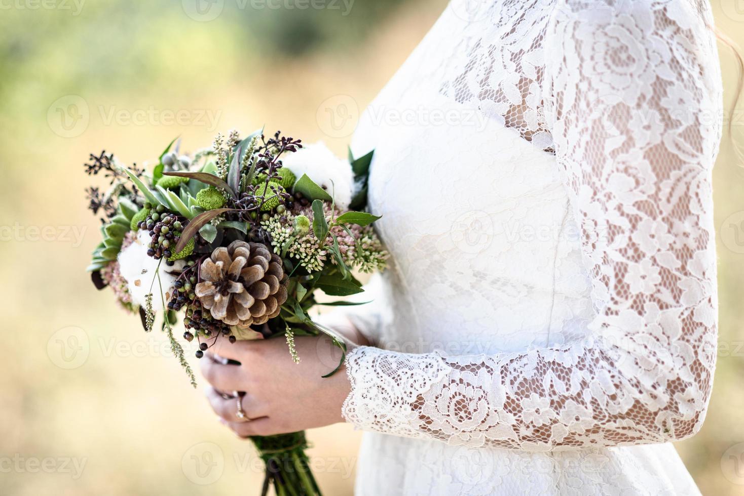 the bride's bouquet from cones and cotton photo