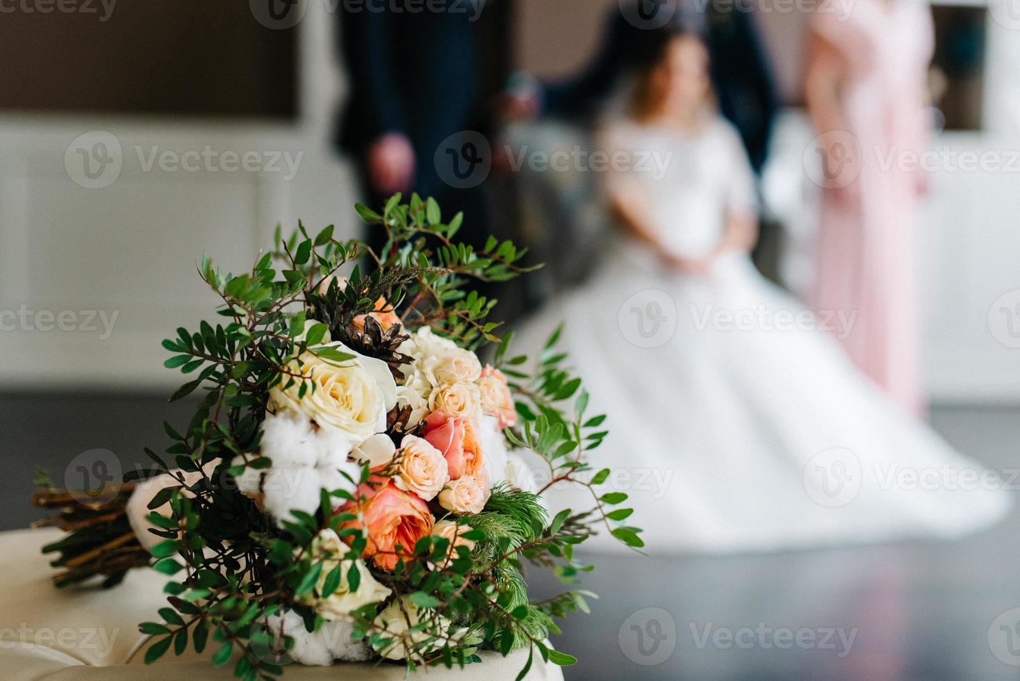 elegant wedding bouquet of fresh natural flowers photo