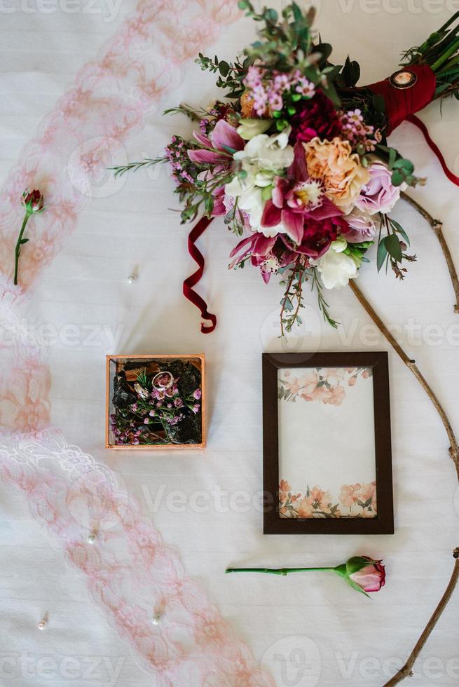 elegant wedding bouquet of fresh natural flowers photo