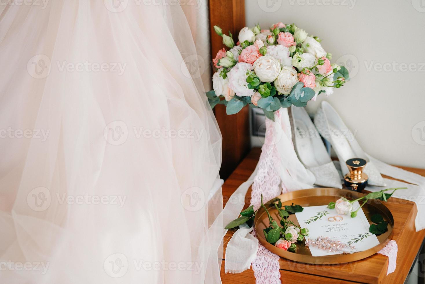 elegant wedding bouquet of fresh natural flowers photo