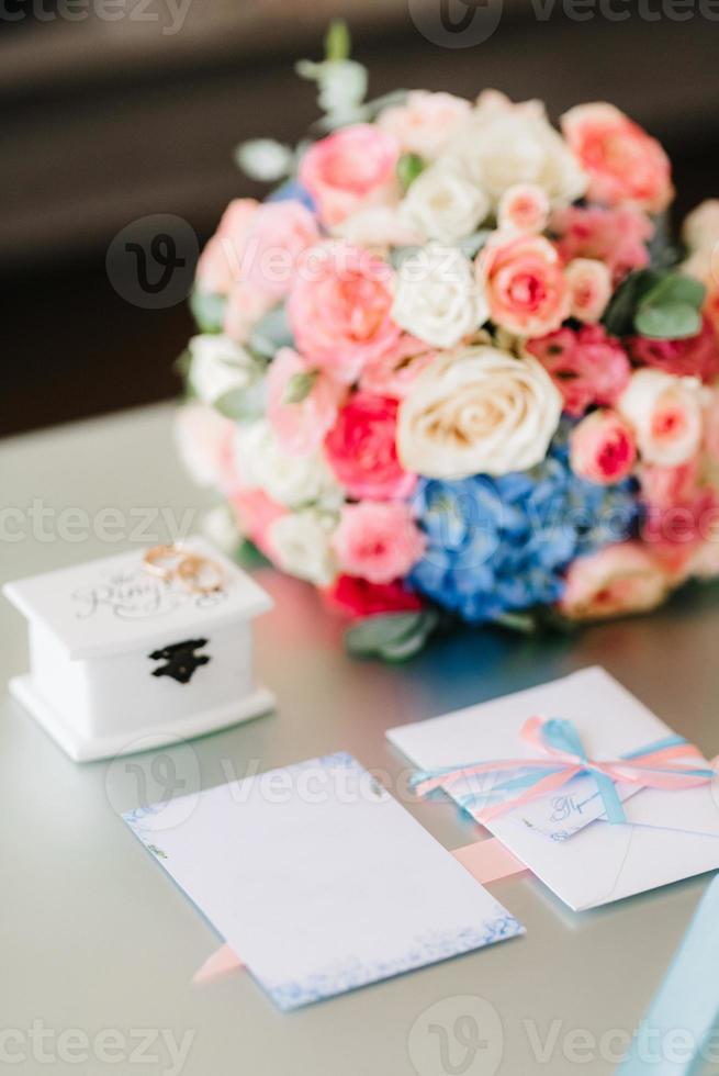 elegant wedding bouquet of fresh natural flowers photo