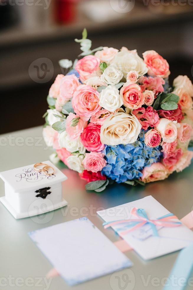 elegant wedding bouquet of fresh natural flowers photo