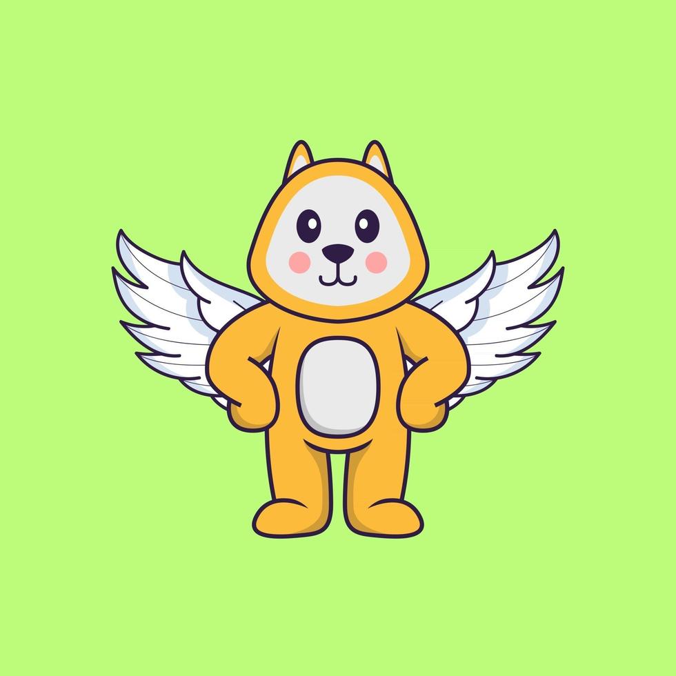 Cute dog using wings. Animal cartoon concept isolated. Can used for t-shirt, greeting card, invitation card or mascot. Flat Cartoon Style vector