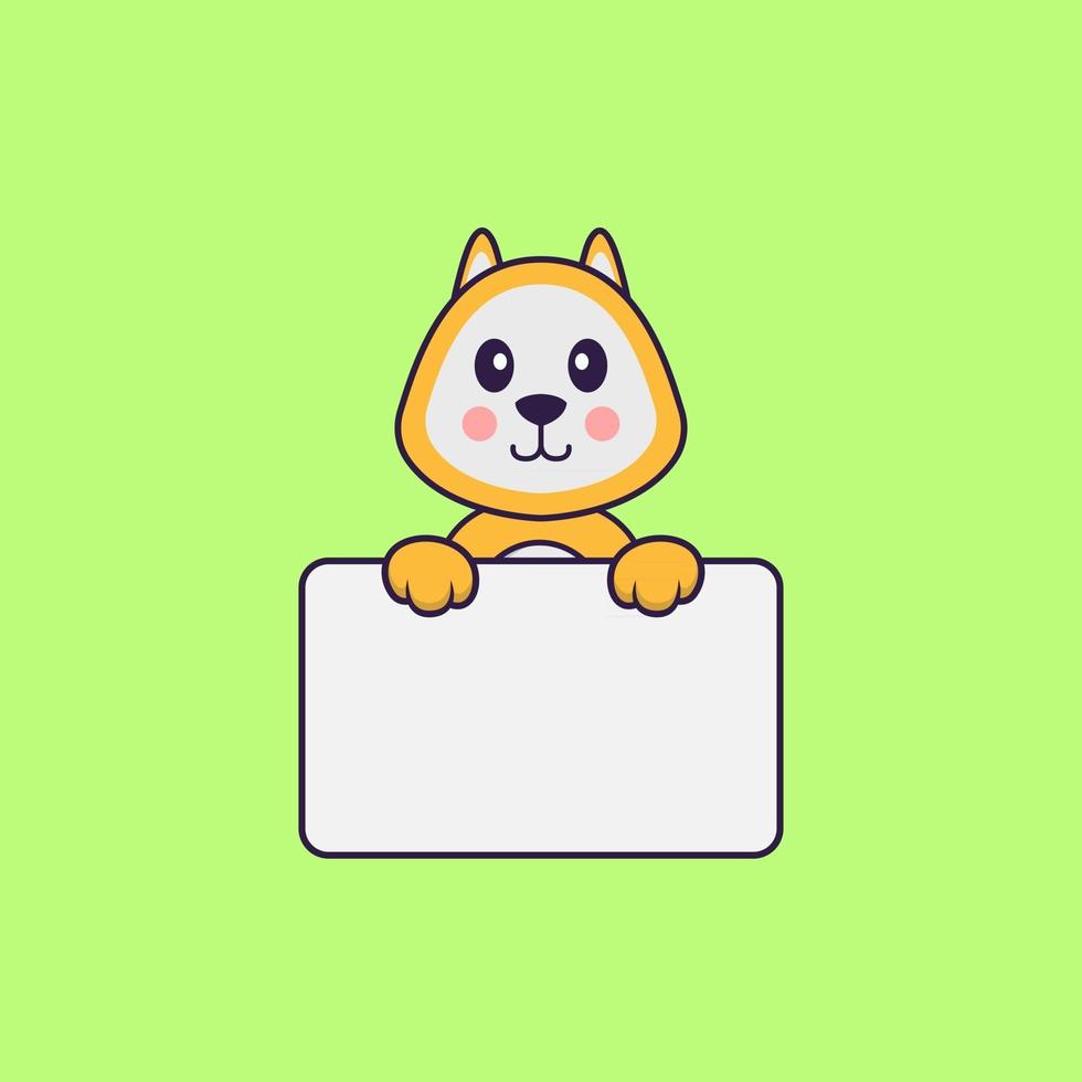 Cute dog holding whiteboard. Animal cartoon concept isolated. Can used for t-shirt, greeting card, invitation card or mascot. Flat Cartoon Style vector