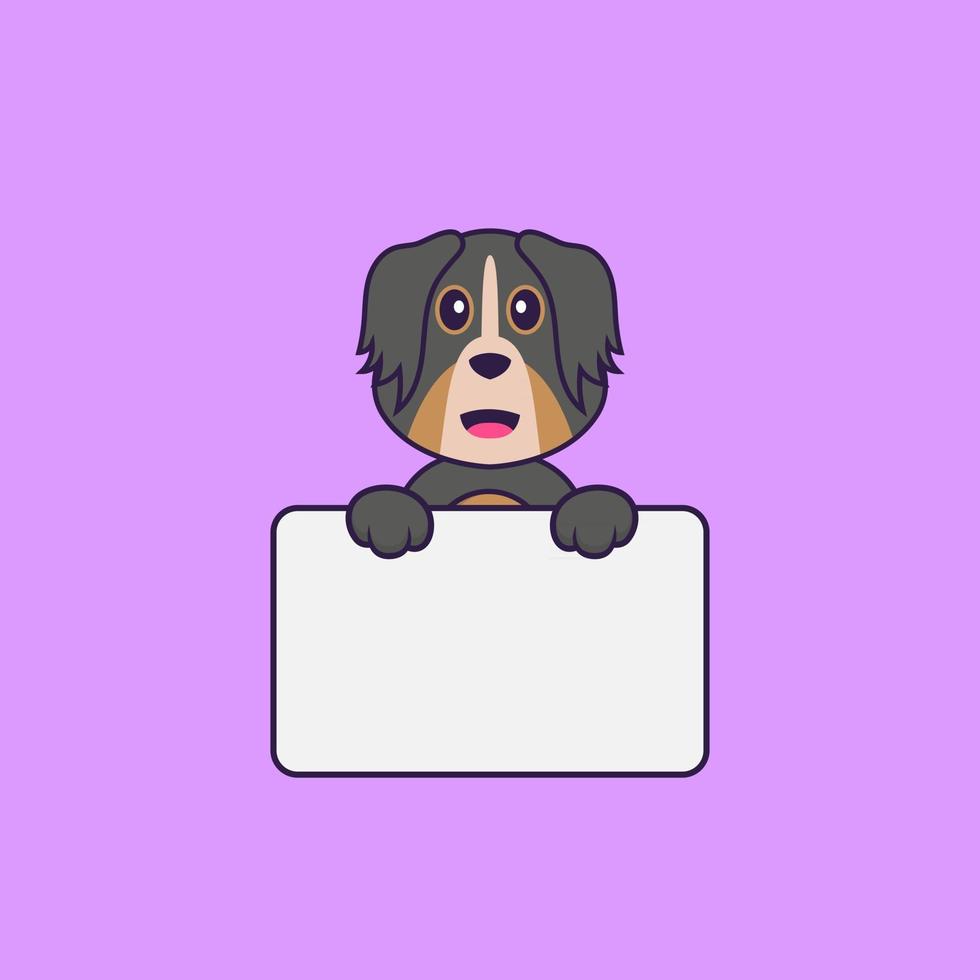 Cute dog holding whiteboard. Animal cartoon concept isolated. Can used for t-shirt, greeting card, invitation card or mascot. Flat Cartoon Style vector