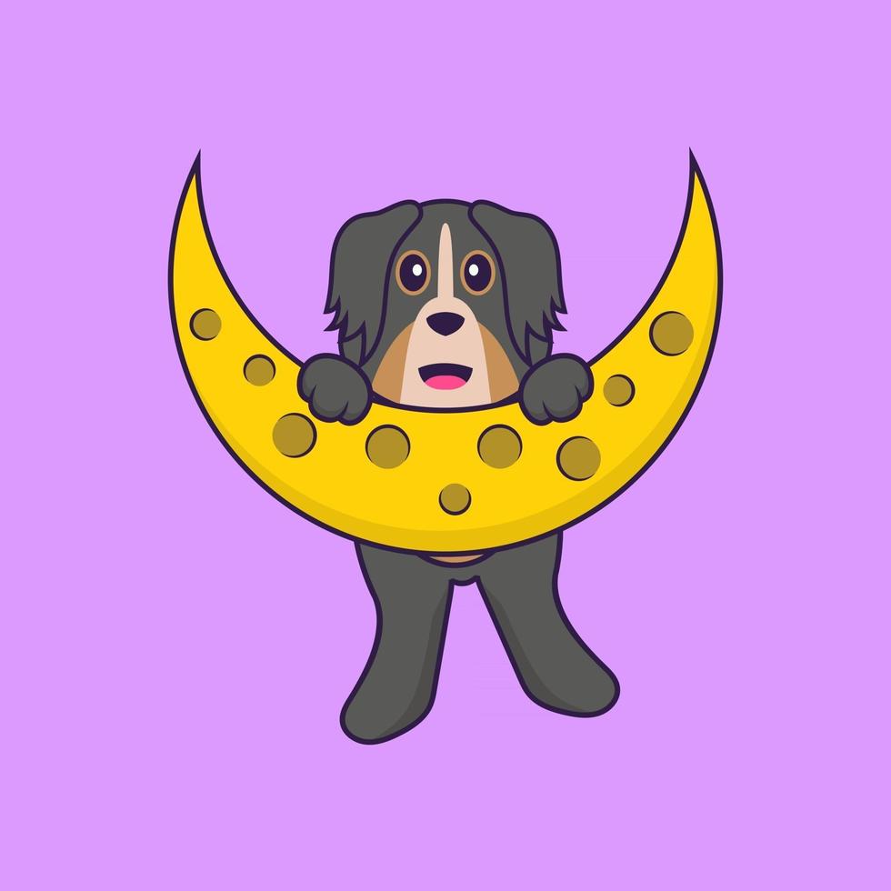 Cute dog is on the moon. Animal cartoon concept isolated. Can used for t-shirt, greeting card, invitation card or mascot. Flat Cartoon Style vector