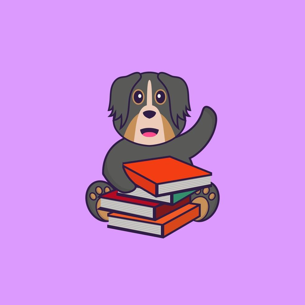Cute dog reading a book. Animal cartoon concept isolated. Can used for t-shirt, greeting card, invitation card or mascot. flat cartoon style vector
