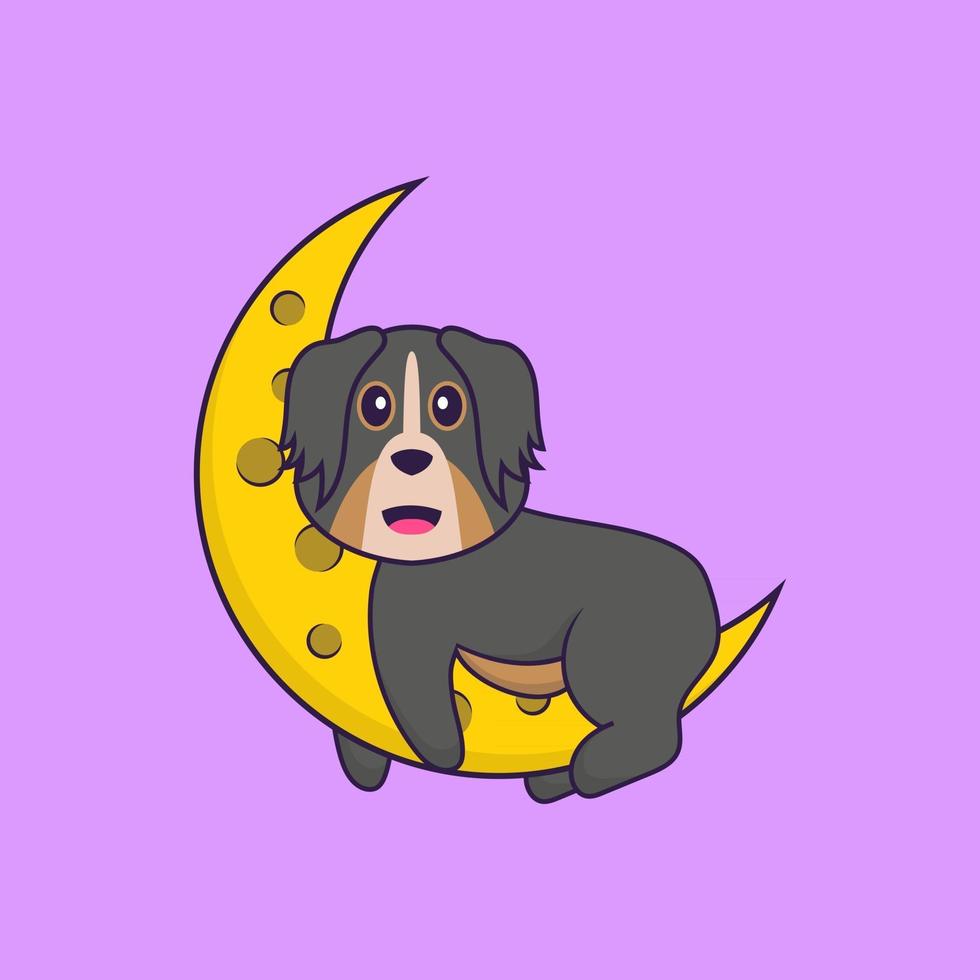 Cute dog is on the moon. Animal cartoon concept isolated. Can used for t-shirt, greeting card, invitation card or mascot. Flat Cartoon Style vector