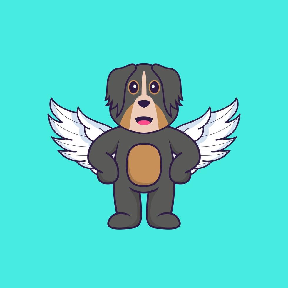 Cute dog using wings. Animal cartoon concept isolated. Can used for t-shirt, greeting card, invitation card or mascot. Flat Cartoon Style vector