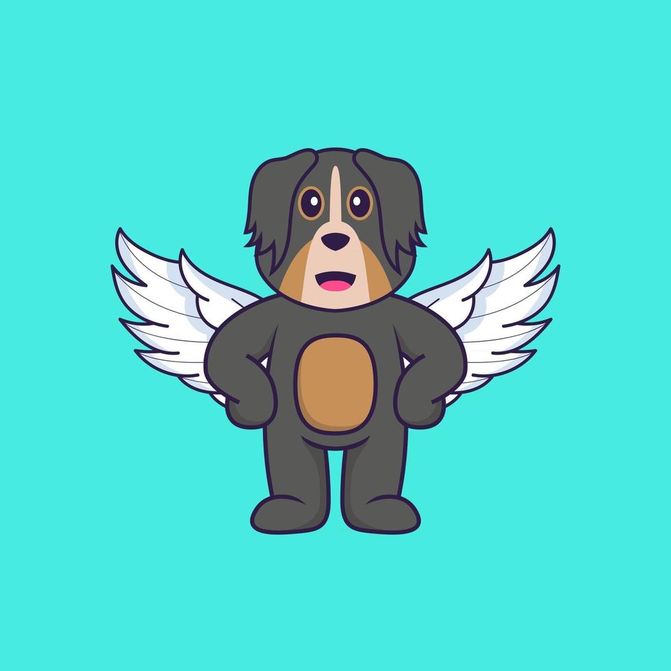 Cute dog using wings. Animal cartoon concept isolated. Can used for t-shirt, greeting card, invitation card or mascot. Flat Cartoon Style vector