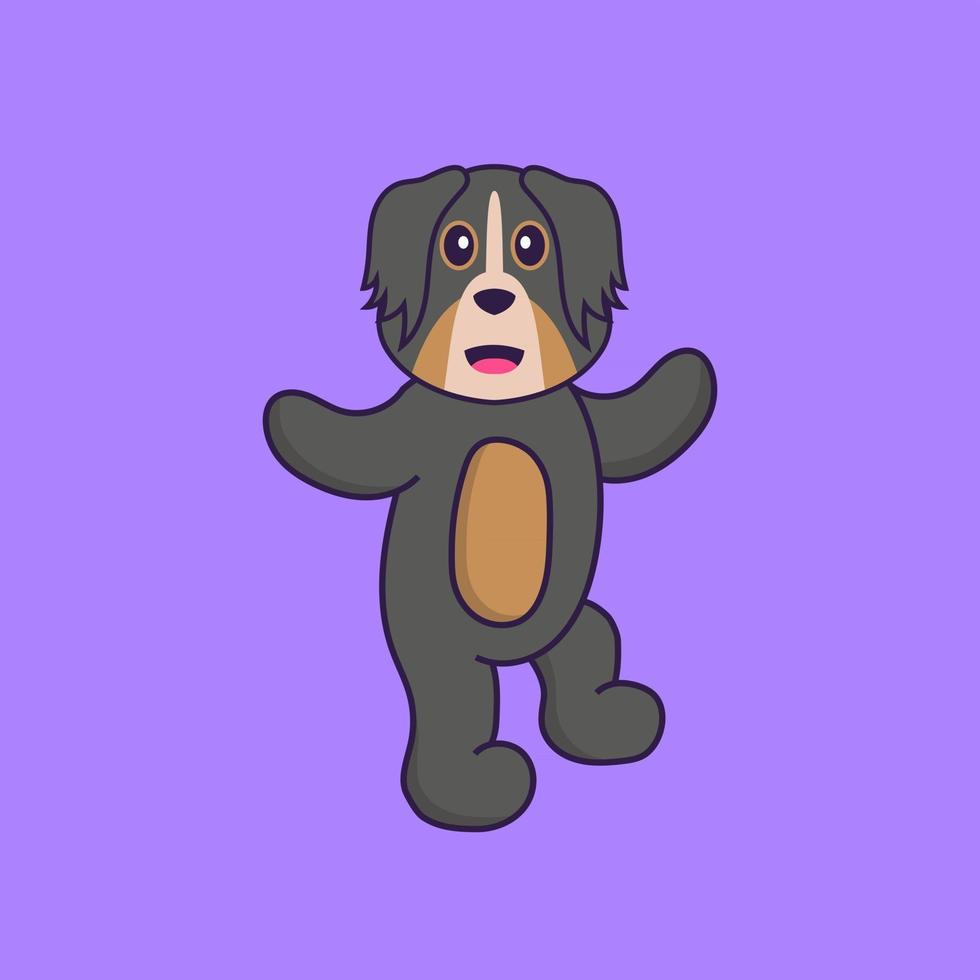 lindo perro está bailando. aislado concepto de dibujos animados de animales. Puede utilizarse para camiseta, tarjeta de felicitación, tarjeta de invitación o mascota. estilo de dibujos animados plana vector