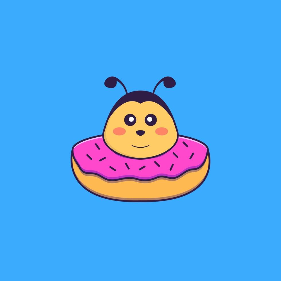 linda abeja con una rosquilla en el cuello. aislado concepto de dibujos animados de animales. Puede utilizarse para camiseta, tarjeta de felicitación, tarjeta de invitación o mascota. estilo de dibujos animados plana vector