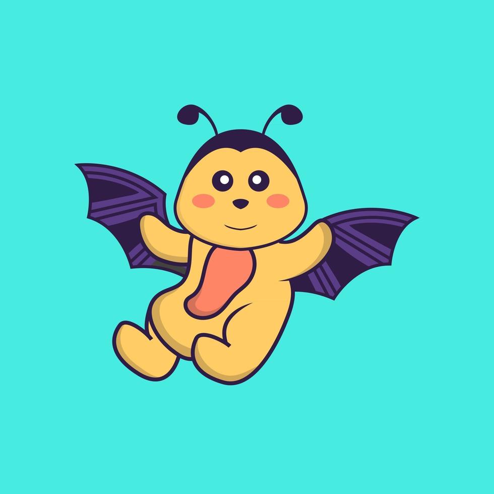 Cute bee is flying with wings. Animal cartoon concept isolated. Can used for t-shirt, greeting card, invitation card or mascot. Flat Cartoon Style vector