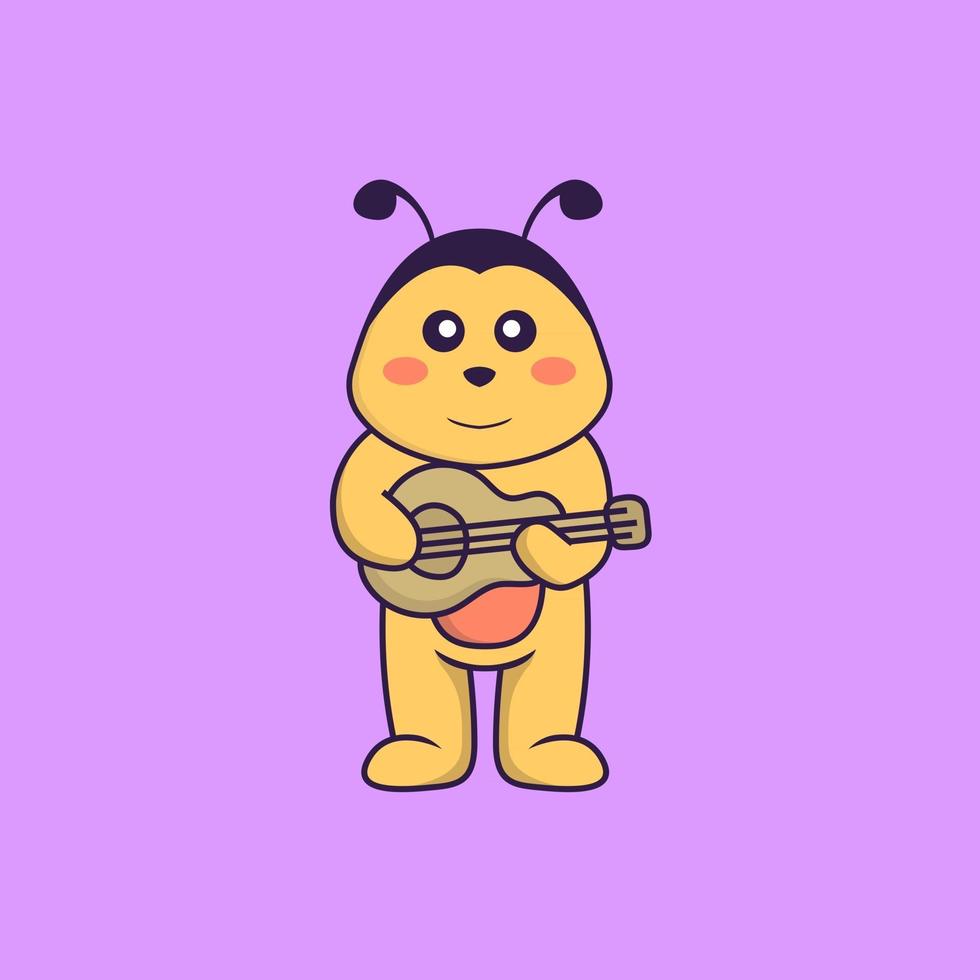 linda abeja tocando la guitarra. aislado concepto de dibujos animados de animales. Puede utilizarse para camiseta, tarjeta de felicitación, tarjeta de invitación o mascota. estilo de dibujos animados plana vector