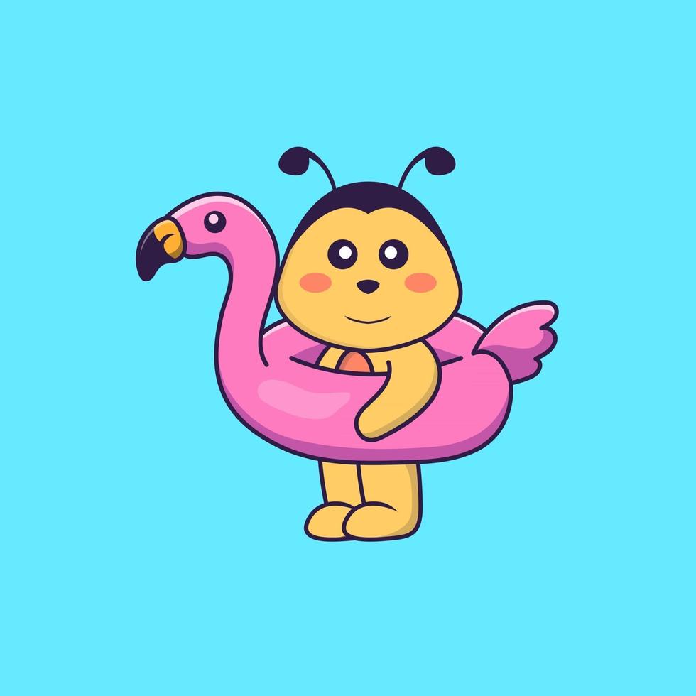 linda abeja con boya flamingo. aislado concepto de dibujos animados de animales. Puede utilizarse para camiseta, tarjeta de felicitación, tarjeta de invitación o mascota. estilo de dibujos animados plana vector