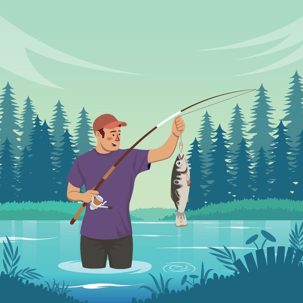 Summer Fishing Activity in Lake vector