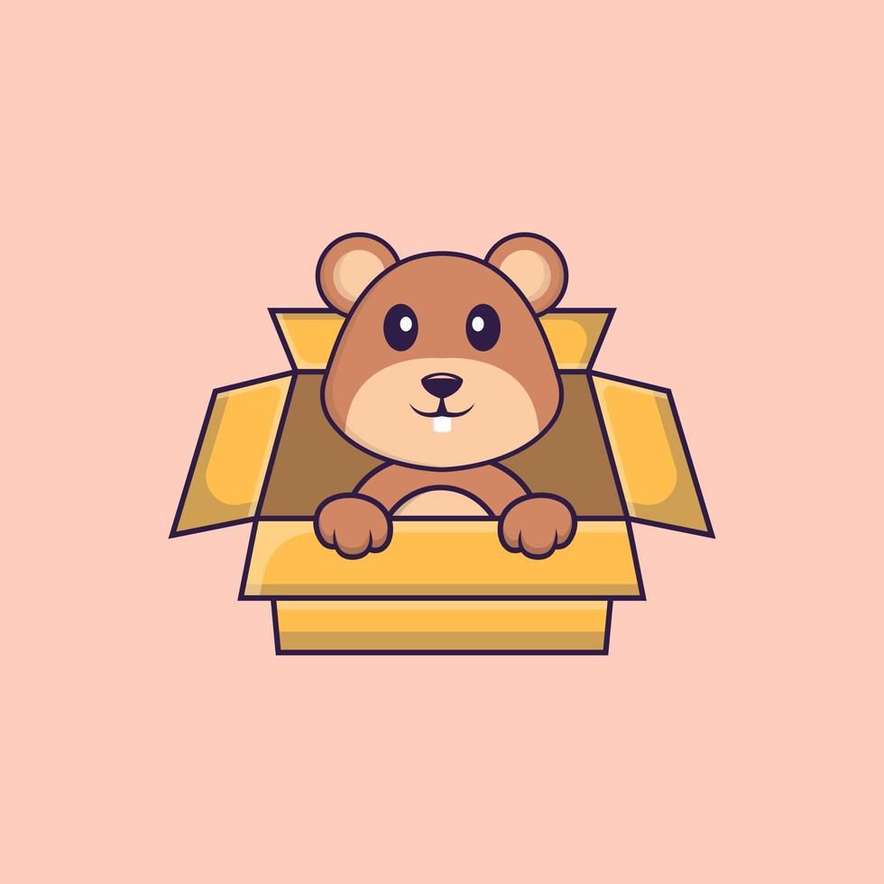 Cute squirrel Playing In Box. Animal cartoon concept isolated. Can used for t-shirt, greeting card, invitation card or mascot. Flat Cartoon Style vector