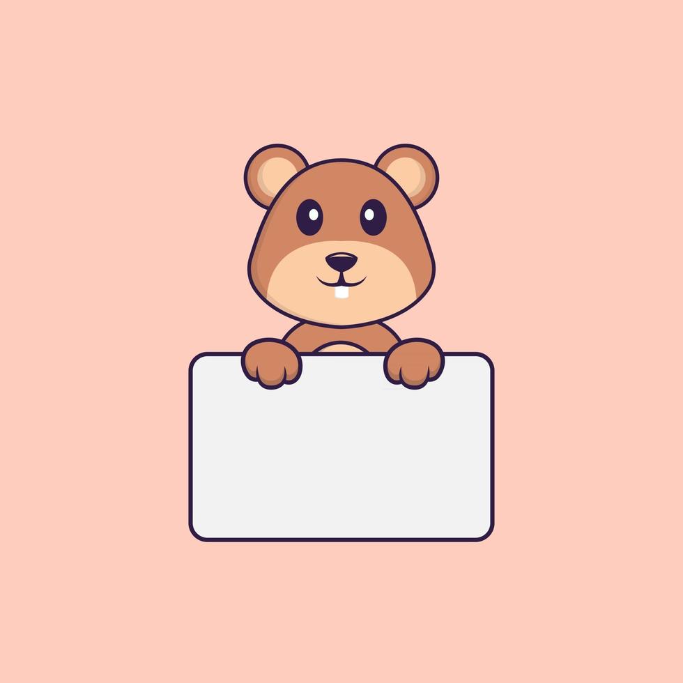 Cute squirrel holding whiteboard. Animal cartoon concept isolated. Can used for t-shirt, greeting card, invitation card or mascot. Flat Cartoon Style vector