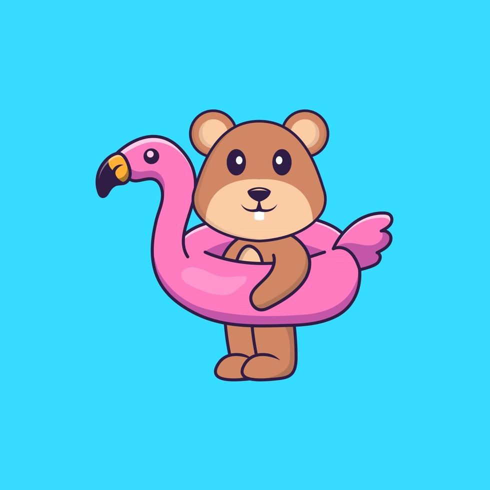 Cute squirrel With flamingo buoy. Animal cartoon concept isolated. Can used for t-shirt, greeting card, invitation card or mascot. Flat Cartoon Style vector