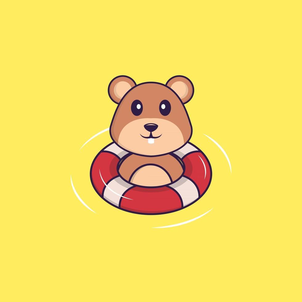 Cute squirrel is Swimming with a buoy. Animal cartoon concept isolated. Can used for t-shirt, greeting card, invitation card or mascot. Flat Cartoon Style vector
