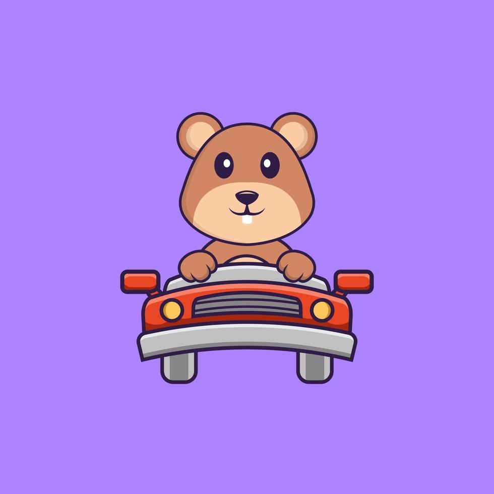 Cute squirrel is driving. Animal cartoon concept isolated. Can used for t-shirt, greeting card, invitation card or mascot. Flat Cartoon Style vector