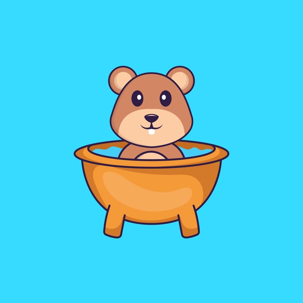 linda ardilla tomando un baño en la bañera. aislado concepto de dibujos animados de animales. Puede utilizarse para camiseta, tarjeta de felicitación, tarjeta de invitación o mascota. estilo de dibujos animados plana vector