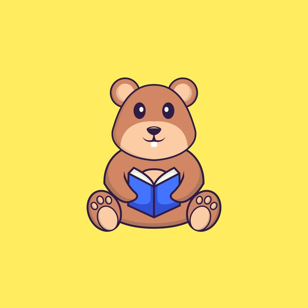 Cute squirrel reading a book. Animal cartoon concept isolated. Can used for t-shirt, greeting card, invitation card or mascot. Flat Cartoon Style vector