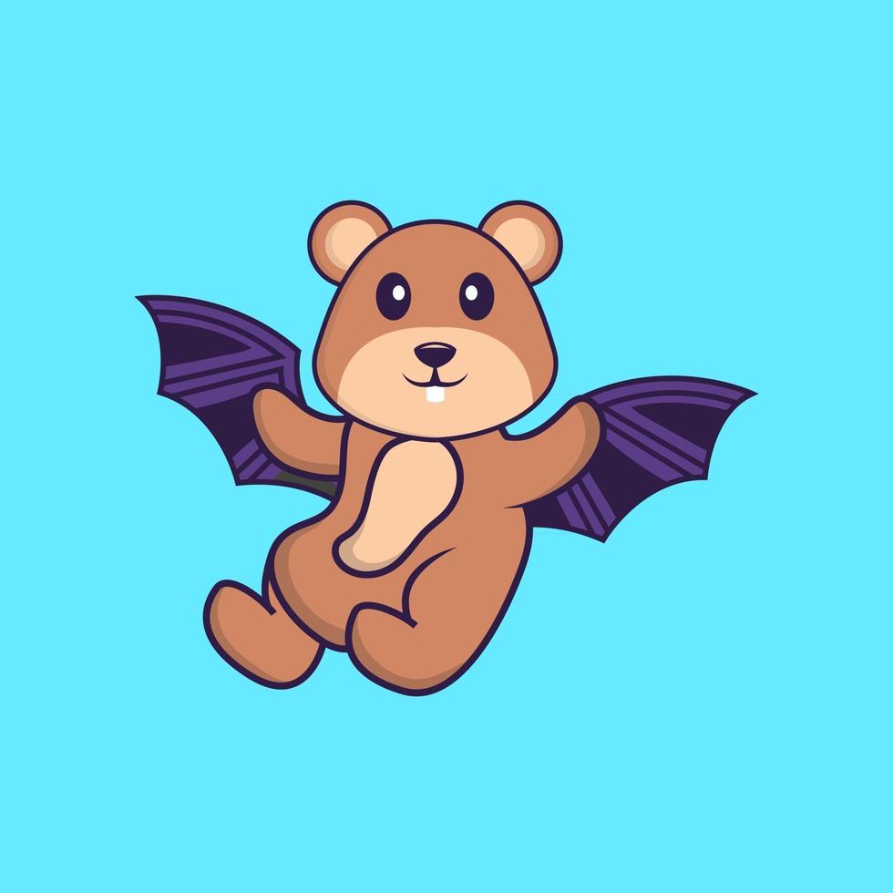 Cute squirrel is flying with wings. Animal cartoon concept isolated. Can used for t-shirt, greeting card, invitation card or mascot. Flat Cartoon Style vector