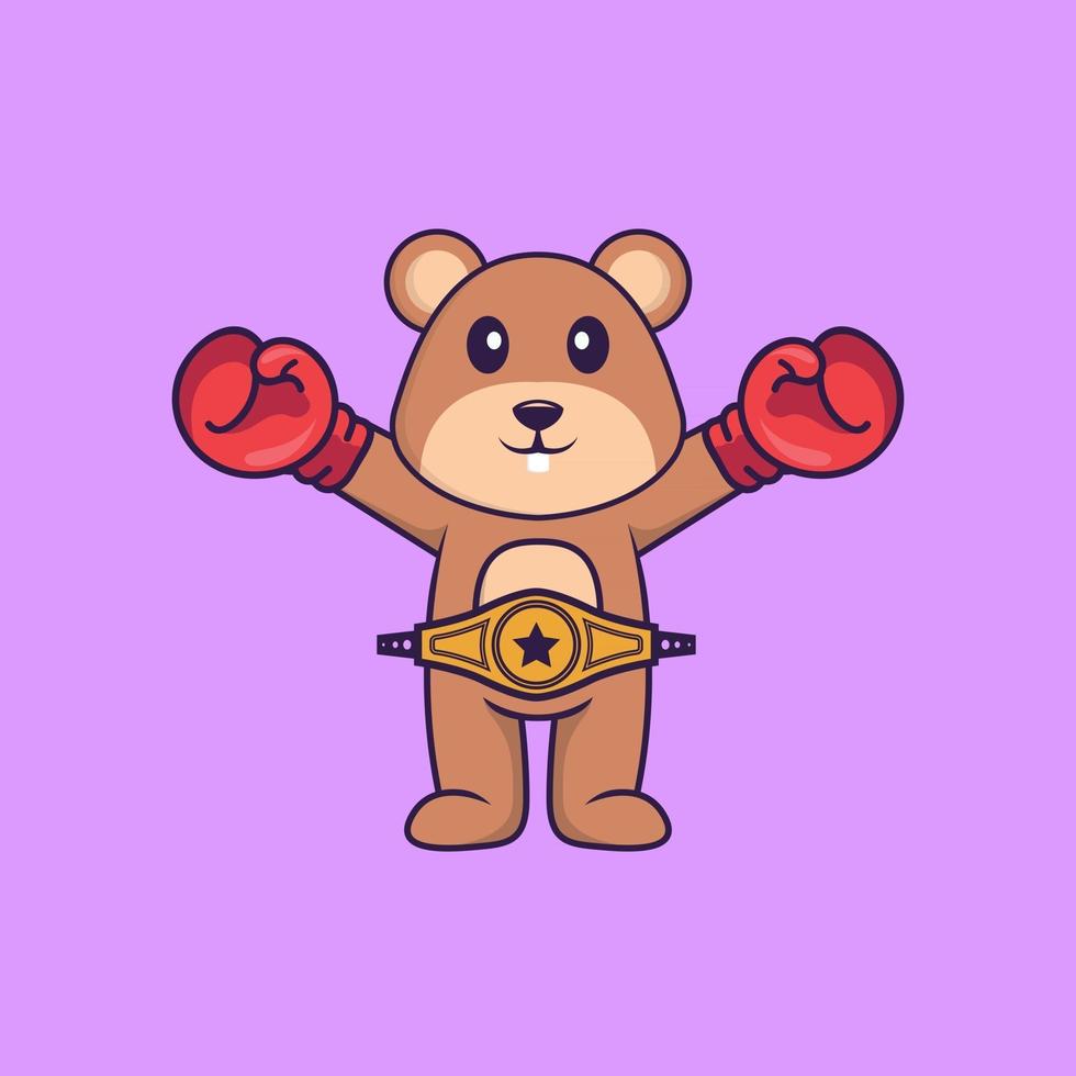 Cute squirrel in boxer costume with champion belt. Animal cartoon concept isolated. Can used for t-shirt, greeting card, invitation card or mascot. Flat Cartoon Style vector