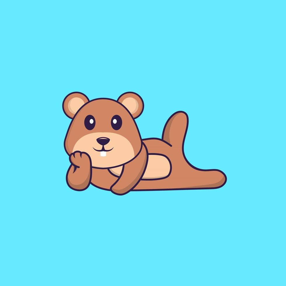 Cute squirrel lying down. Animal cartoon concept isolated. Can used for t-shirt, greeting card, invitation card or mascot. Flat Cartoon Style vector