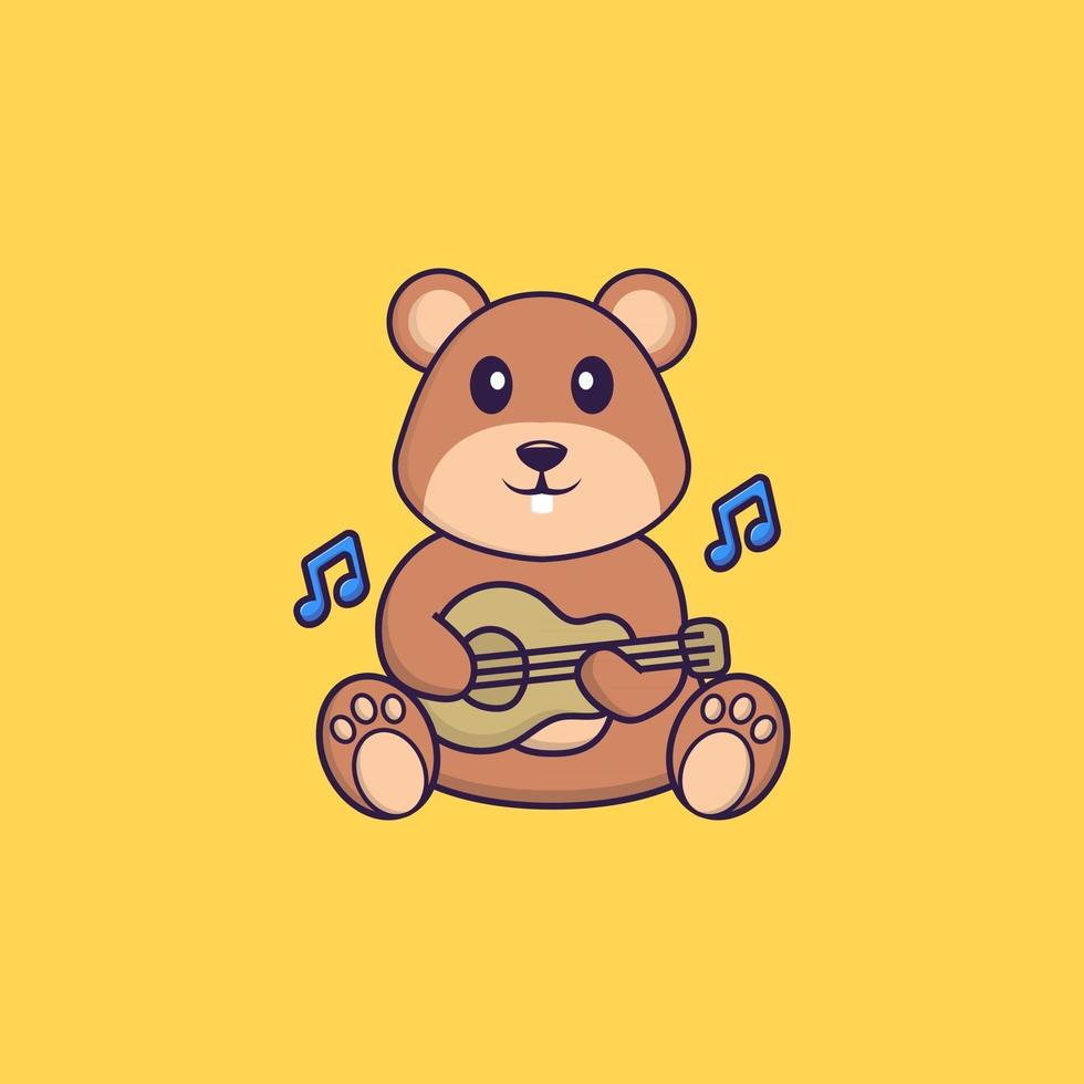 Cute squirrel playing guitar. Animal cartoon concept isolated. Can used for t-shirt, greeting card, invitation card or mascot. Flat Cartoon Style vector