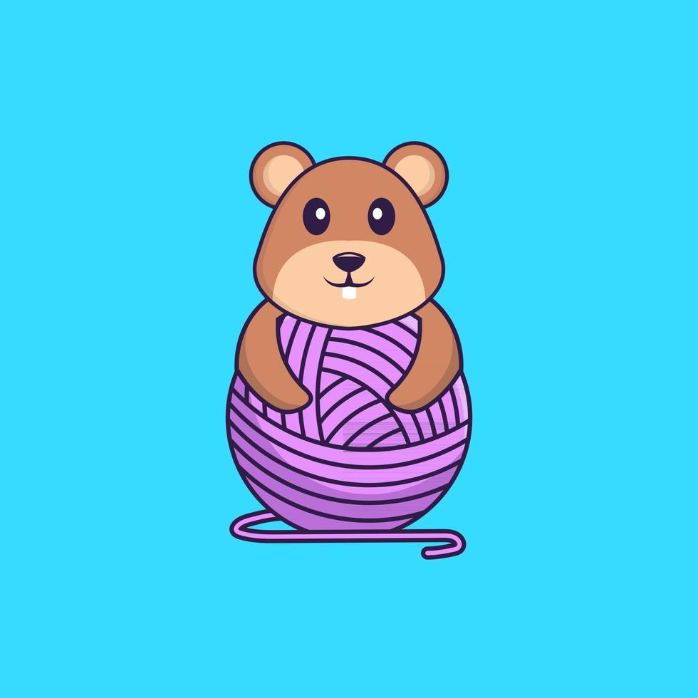 Cute squirrel playing with wool yarn. Animal cartoon concept isolated. Can used for t-shirt, greeting card, invitation card or mascot. Flat Cartoon Style vector